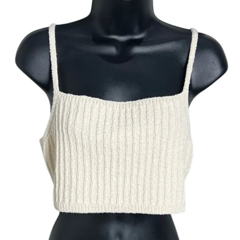 Oak and Fork Cream Ribbed Knit Crop Top Size Medium